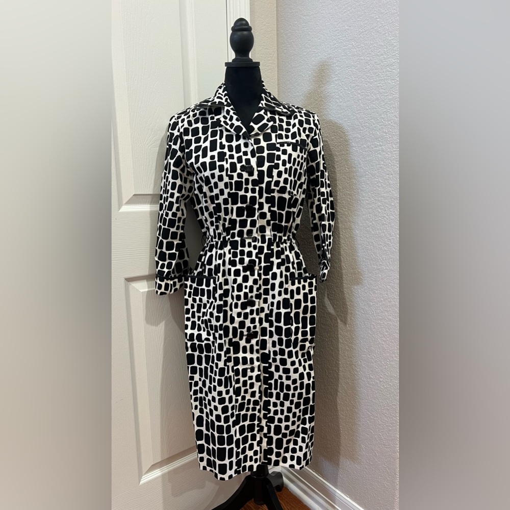 Vintage SANDRA OW-WING NR1 80s Midi Dress  Geometric Print Size 6